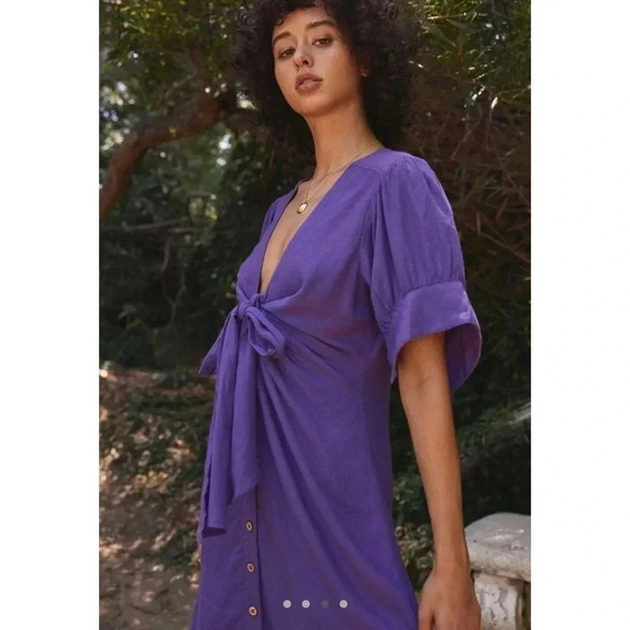 short sleeve midi floral dress Farm Rio Light Blue Embroidery Short Sleeve Midi Dress Light Blue / M